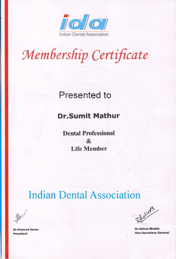Dr. Sumit Mathur — award certificate