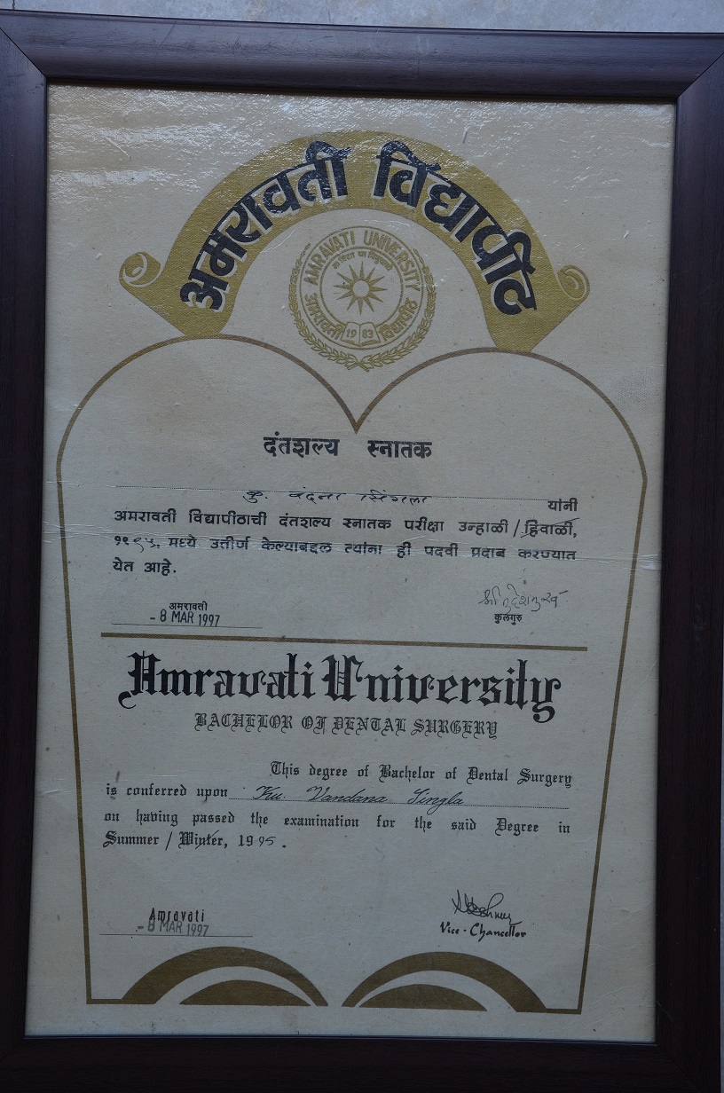 Dr. Vandana Mathur — award certificate